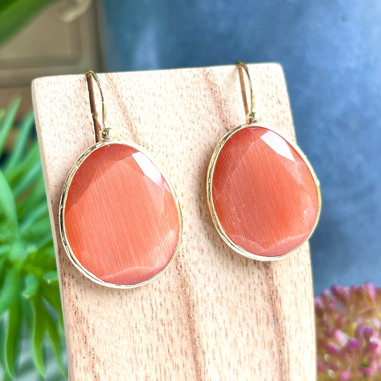 Boucles d'oreilles Dormeuses Or Rose Nacre Agathe Orange