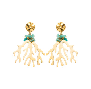 boucles oreilles femme acier inoxydable dore algues marines amazonite tourmalyn bijoux