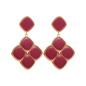 boucles oreilles femme acier inoxydable doré émail framboise tourmalyn bijoux