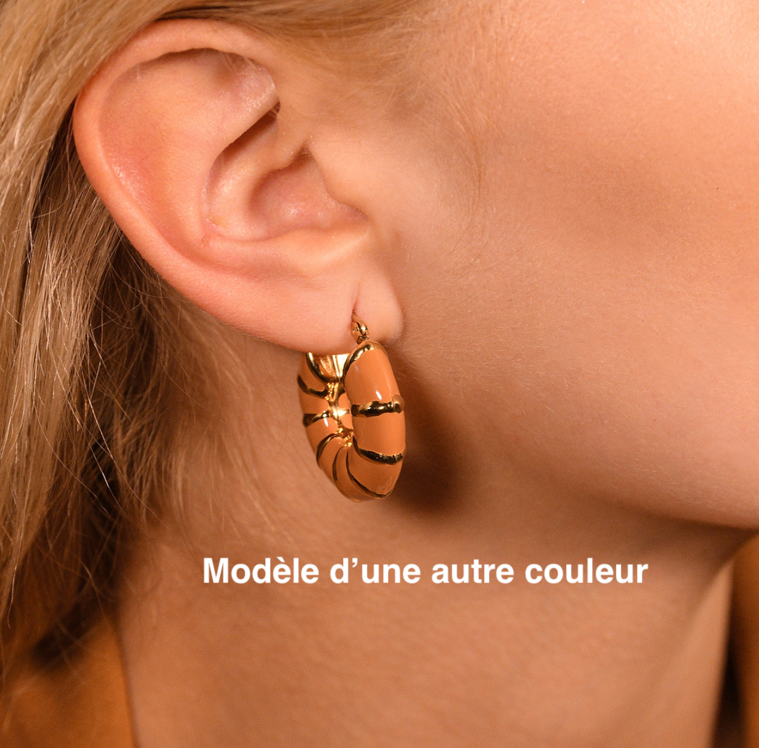 boucles oreilles femme acier inoxydable dore email kaki tourmalyn bijoux