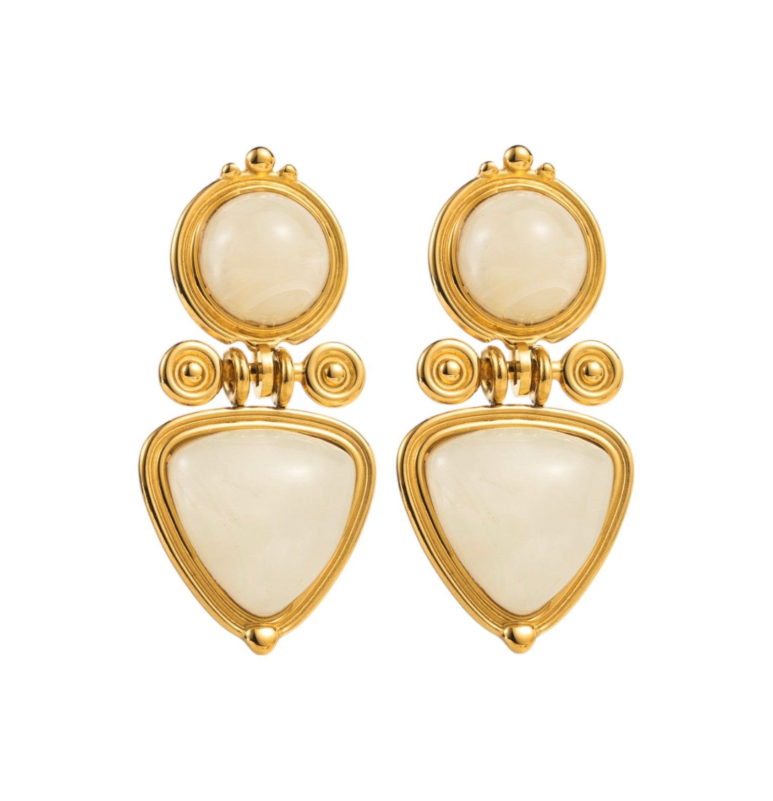 boucles oreilles femme acier inoxydable dore resine blanc tourmalyn bijoux