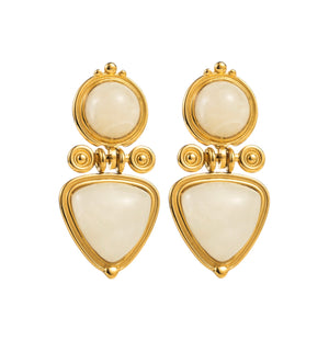 boucles oreilles femme acier inoxydable dore resine blanc tourmalyn bijoux