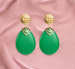 boucles oreilles femme acier inoxydable doré résine vert jade tourmalyn bijoux