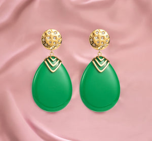 boucles oreilles femme acier inoxydable doré résine vert jade tourmalyn bijoux