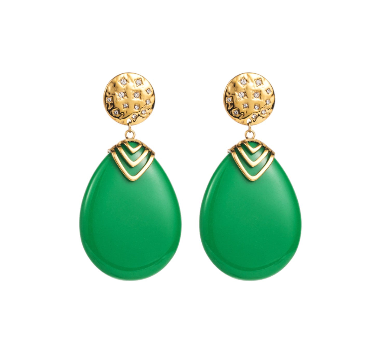 boucles oreilles femme acier inoxydable doré résine vert jade tourmalyn bijoux