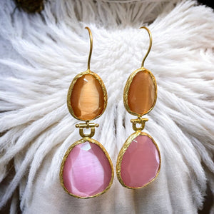 Boucles d'oreilles "AMBRE" dorées or fin pierre d'Agate