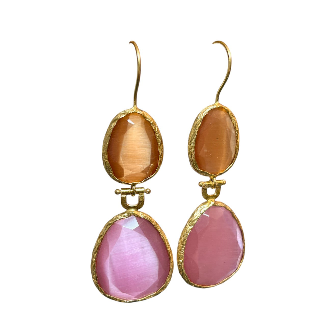 Boucles d'oreilles "AMBRE" dorées or fin pierre d'Agate